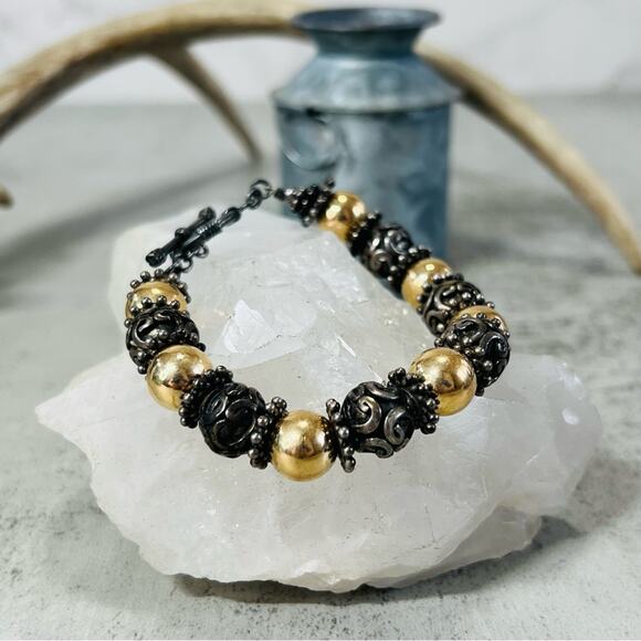 Sterling Silver Gold Tone Beaded Bracelet 6in. - Picture 5 of 8